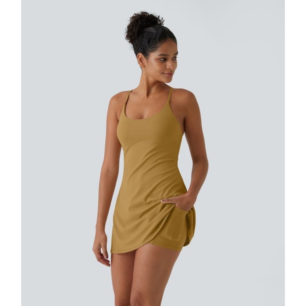 Halara Everyday Wannabe Cloudful 2-in-1 Activity Dress Mustard Yellow XL